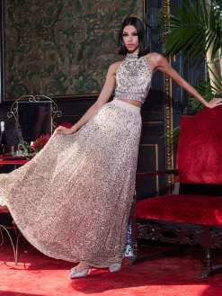 Alice and Olivia MATCHING SETS*GATZ EMBELLISHED HIGH NECK TOP + CATRINA EMBELLISHED GOWN MAXI SKIRT