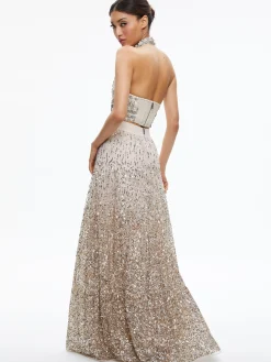 Alice and Olivia MATCHING SETS*GATZ EMBELLISHED HIGH NECK TOP + CATRINA EMBELLISHED GOWN MAXI SKIRT
