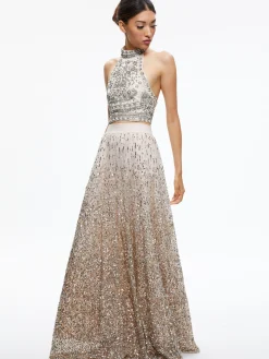 Alice and Olivia MATCHING SETS*GATZ EMBELLISHED HIGH NECK TOP + CATRINA EMBELLISHED GOWN MAXI SKIRT