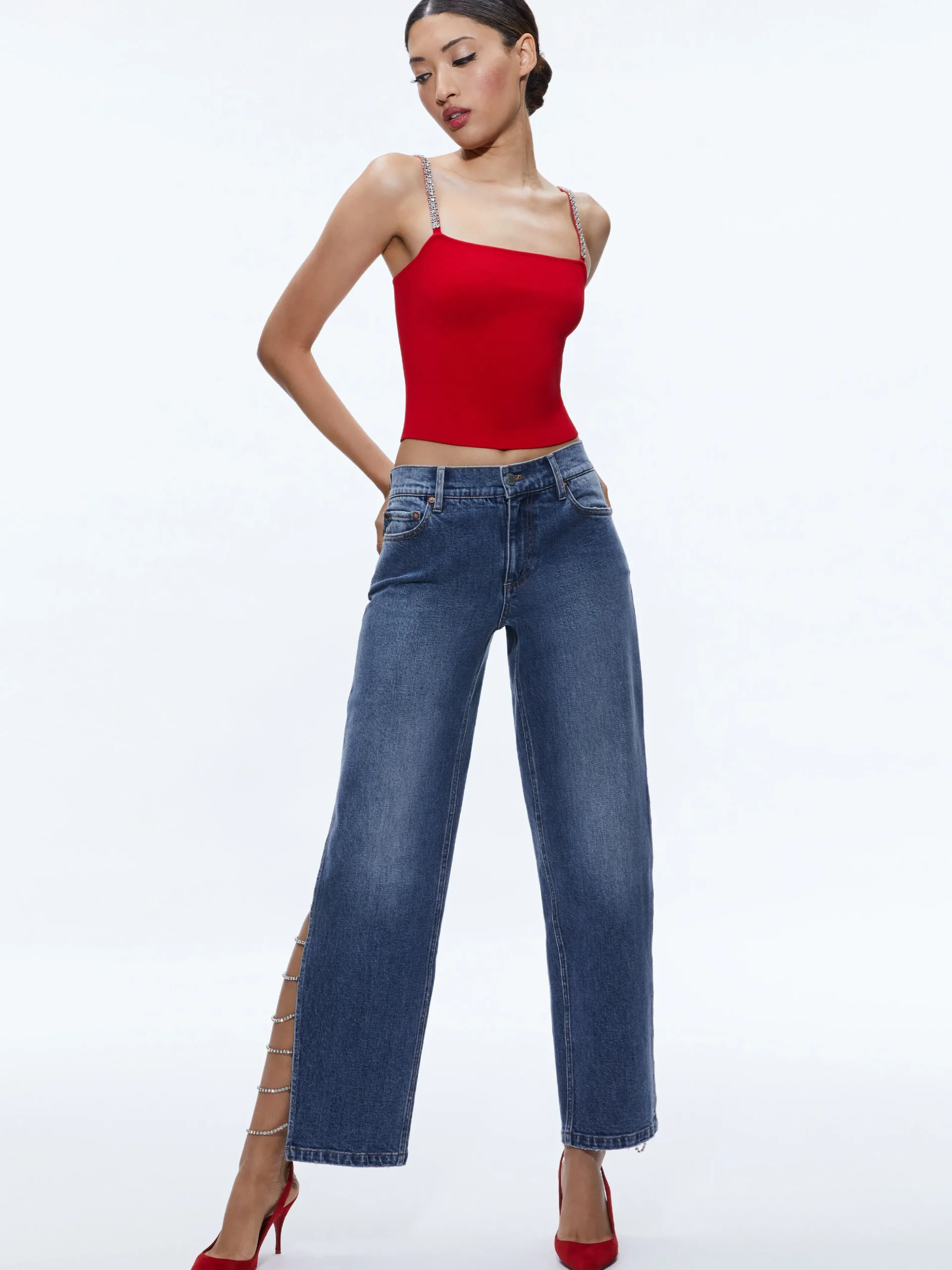 Alice and Olivia JEAN SHOP|JEANS*GAYLE EMBELLISHED SIDE JEAN