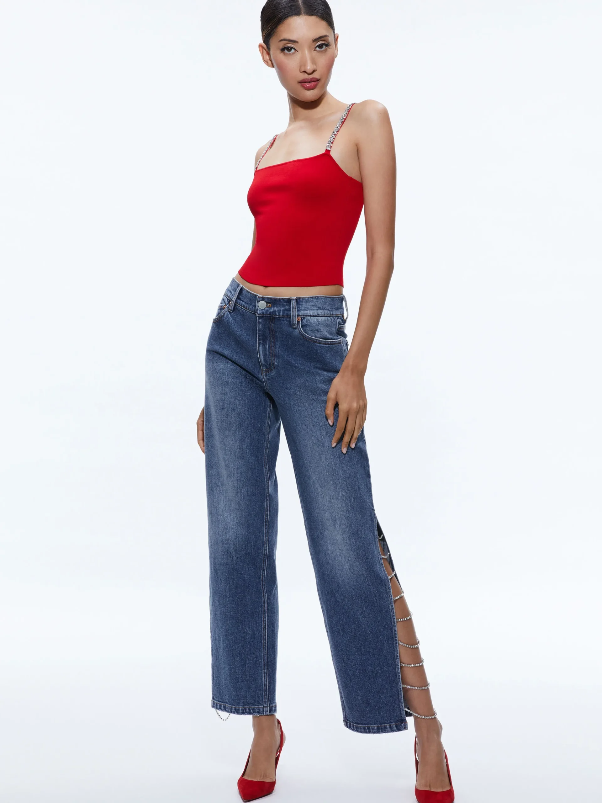 Alice and Olivia JEAN SHOP|JEANS*GAYLE EMBELLISHED SIDE JEAN