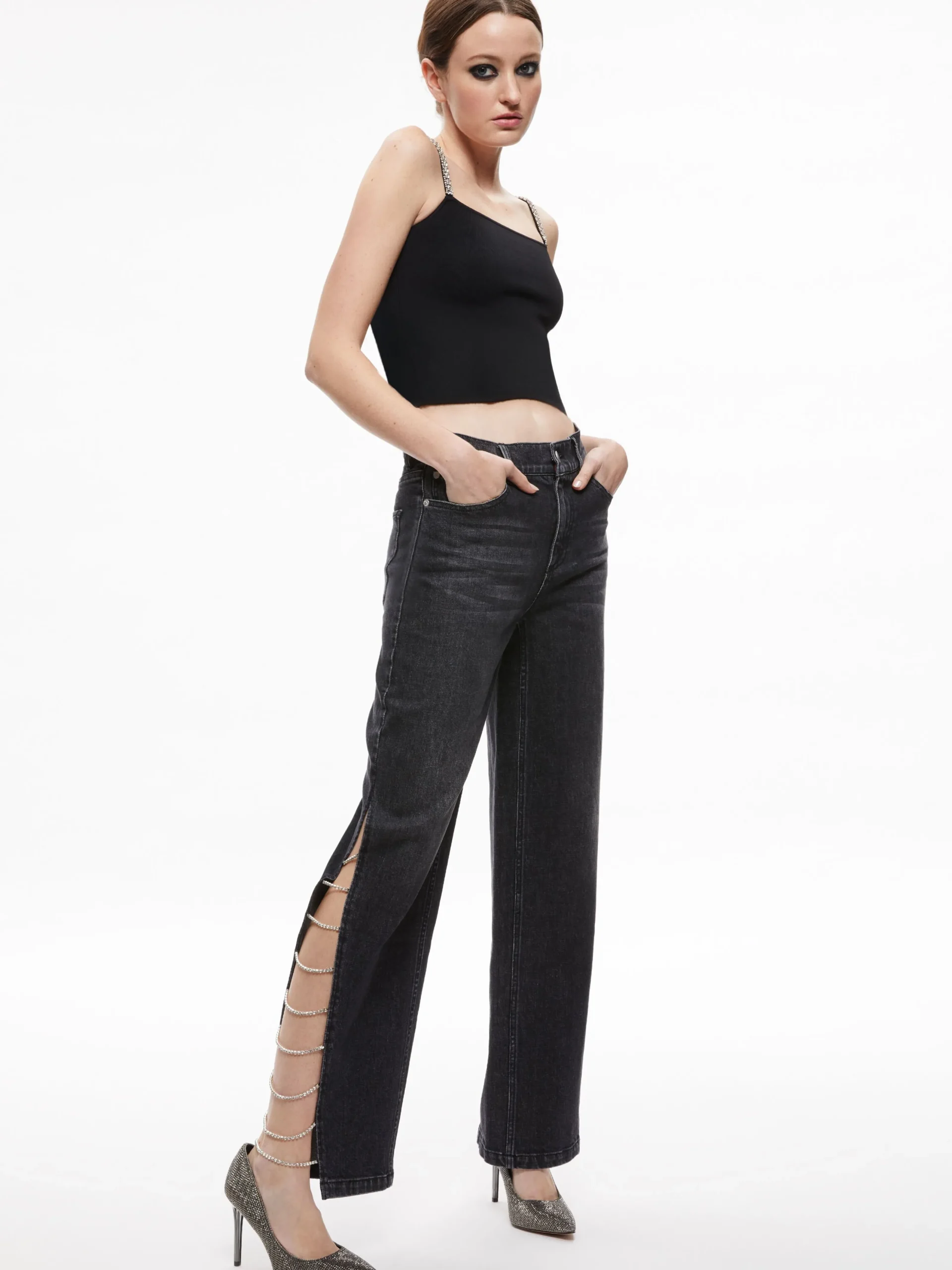 Alice and Olivia JEAN SHOP|JEANS*GAYLE EMBELLISHED SIDE JEAN
