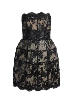 Alice and Olivia GUEST OF|MINI*GERDA STRAPLESS SEQUIN LACE MINI GOWN