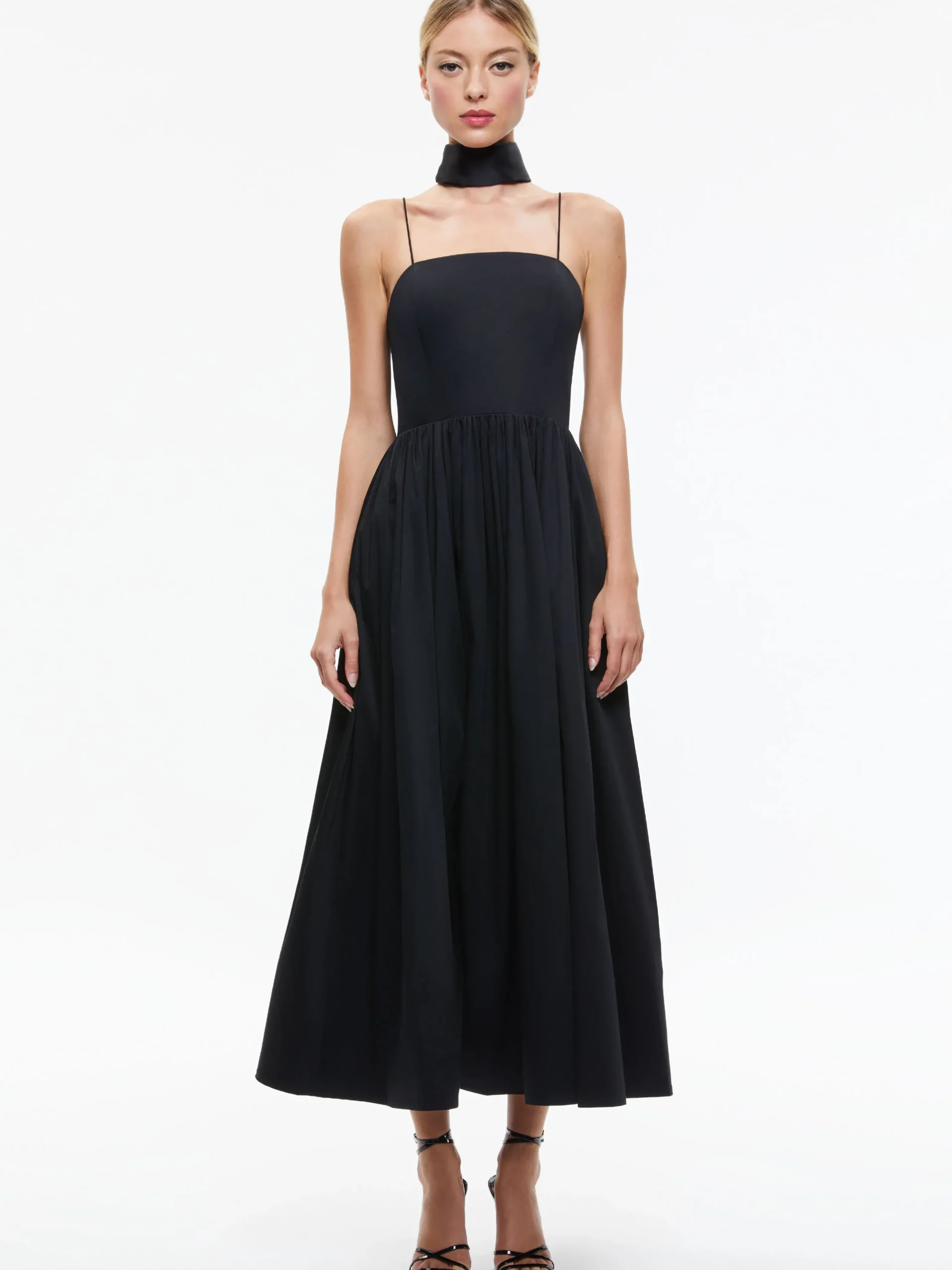 Alice and Olivia GUEST OF|MIDI*GLYNIS SPAGHETTI STRAP SCARF MIDI DRESS