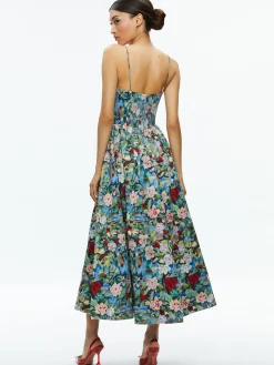 Alice and Olivia GUEST OF|MIDI*GLYNIS SPAGHETTI STRAP SCARF MIDI DRESS