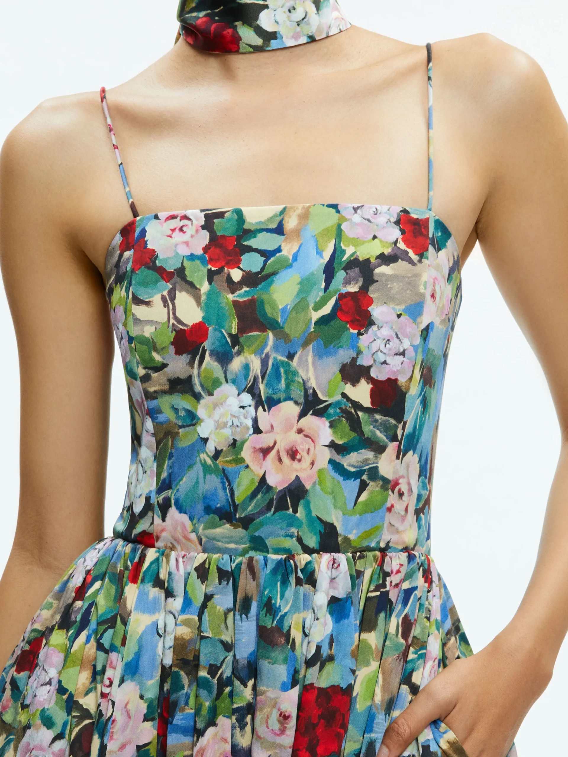 Alice and Olivia GUEST OF|MIDI*GLYNIS SPAGHETTI STRAP SCARF MIDI DRESS