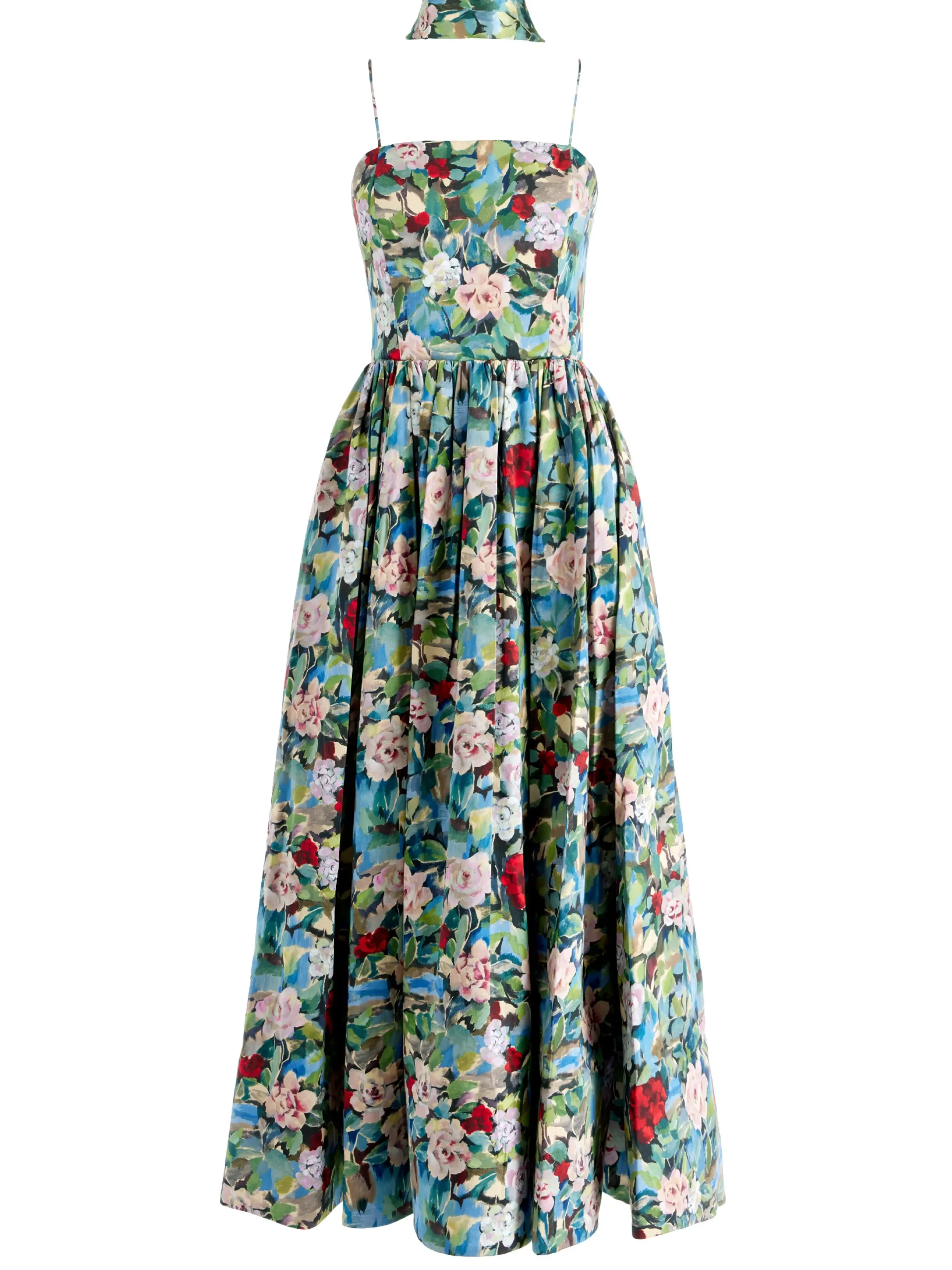 Alice and Olivia GUEST OF|MIDI*GLYNIS SPAGHETTI STRAP SCARF MIDI DRESS