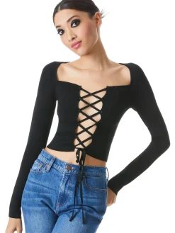 Alice and Olivia TOPS*HILARIA LACE FRONT TOP