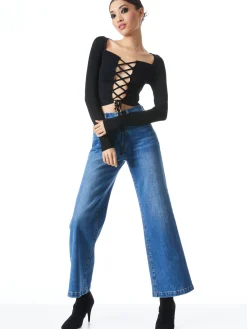 Alice and Olivia TOPS*HILARIA LACE FRONT TOP