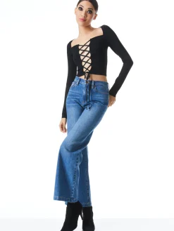 Alice and Olivia TOPS*HILARIA LACE FRONT TOP