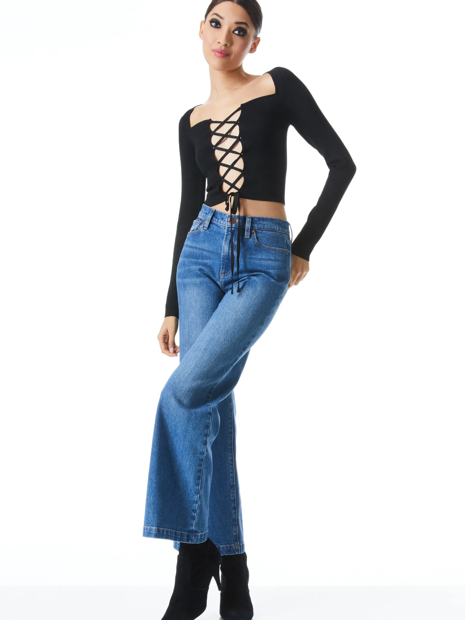 Alice and Olivia TOPS*HILARIA LACE FRONT TOP