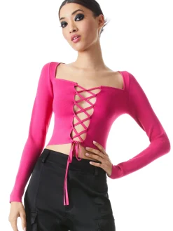 Alice and Olivia TOPS*HILARIA LACE FRONT TOP
