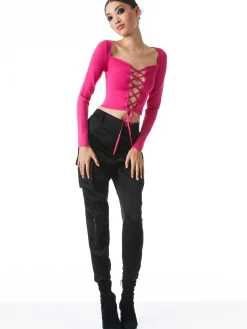 Alice and Olivia TOPS*HILARIA LACE FRONT TOP