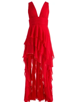 Alice and Olivia GUEST OF|MAXI*HOLLY ASYMMETRIC RUFFLE MAXI DRESS