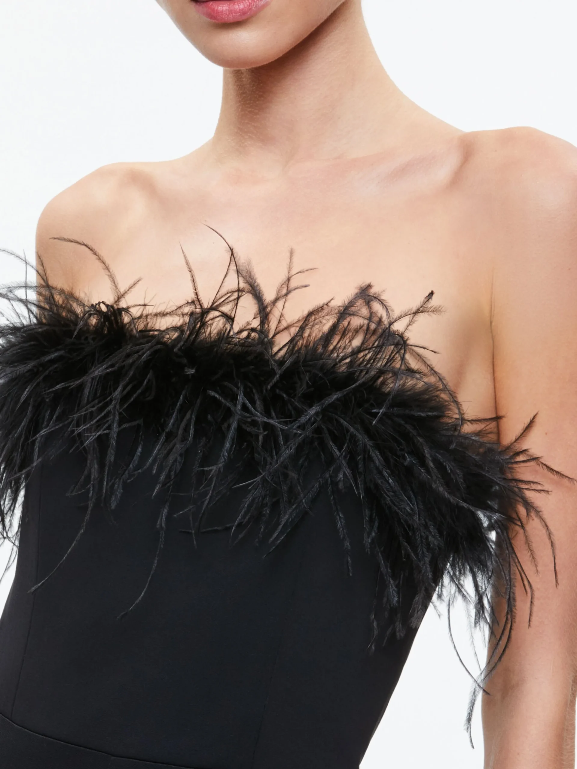 Alice and Olivia JUMPSUITS*IDELL OFF SHOULDER FEATHER TRIM JUMPSUIT