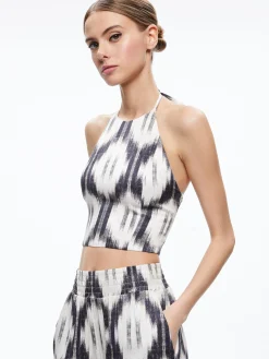 Alice and Olivia MATCHING SETS*IKAT PRINT DOMINO KIMONO WITH TIE BELT + ASH TIE NECK HALTER TOP + TANDY SHORTS