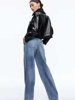 Alice and Olivia VEGAN LEATHER|JACKETS + COATS*ISAIAH VEGAN LEATHER FAUX SHEARLING CROPPED JACKET