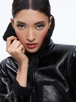 Alice and Olivia VEGAN LEATHER|JACKETS + COATS*ISAIAH VEGAN LEATHER FAUX SHEARLING CROPPED JACKET