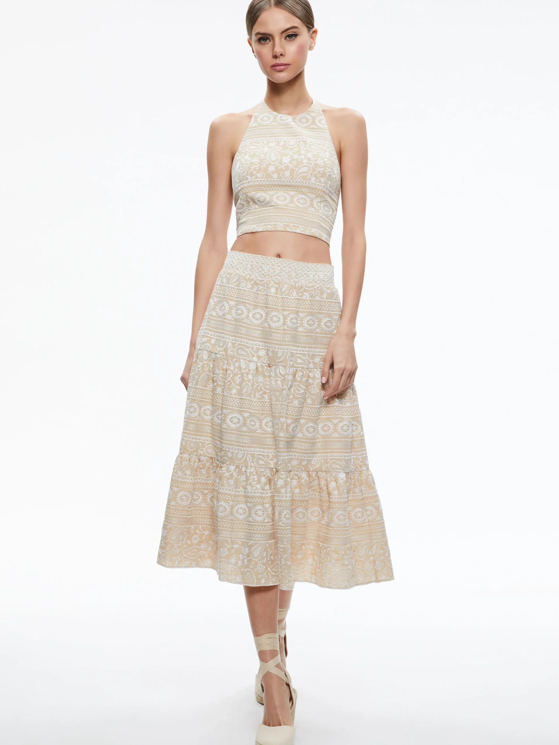 Alice and Olivia TOPS*JAYMEE TIE NECK CROPPED HALTER TOP