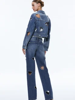 Alice and Olivia JEAN SHOP|VALENTINE'S DAY EDIT*JEFF HEART EMBELLISHED CROPPED DENIM JACKET