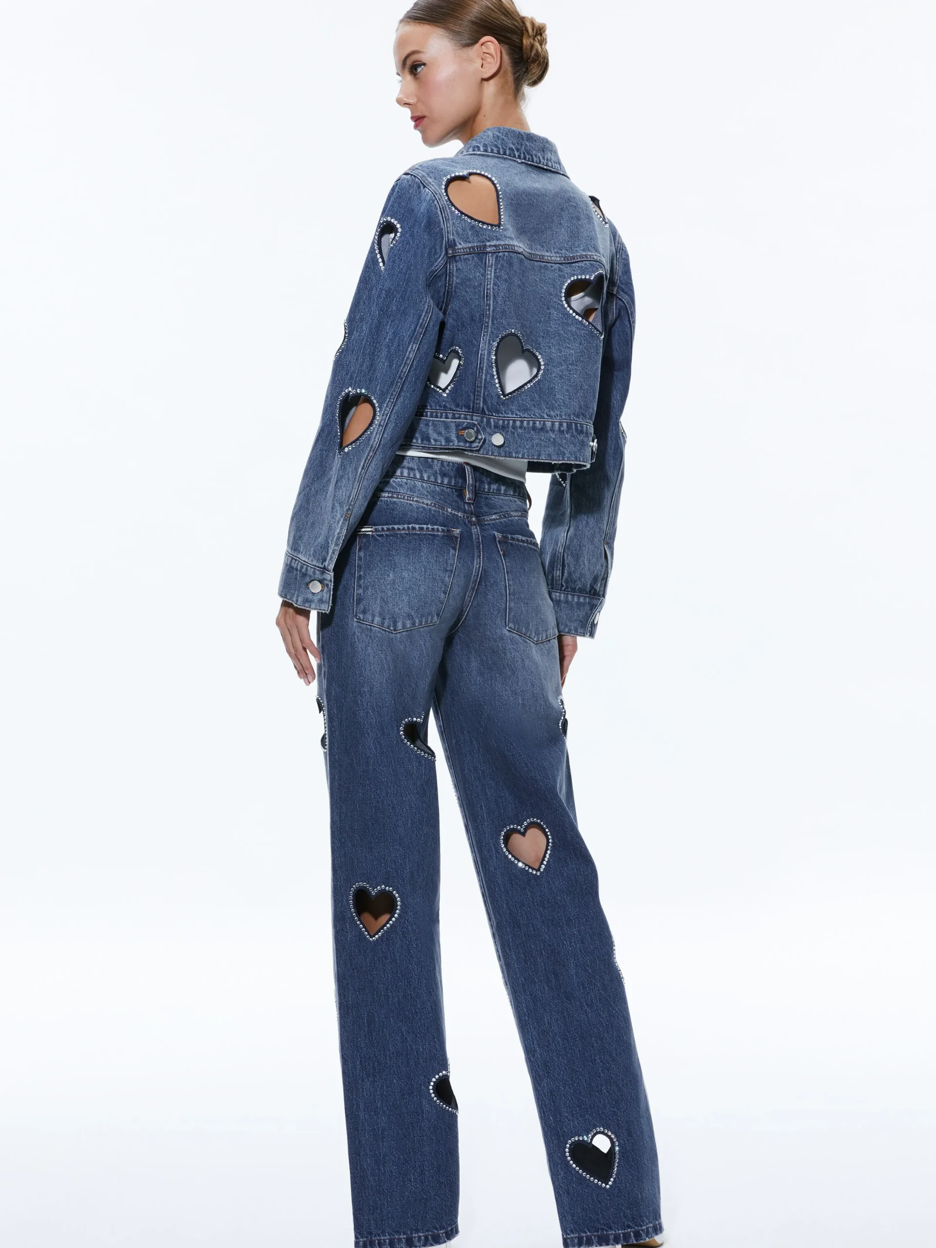 Alice and Olivia JEAN SHOP|VALENTINE'S DAY EDIT*JEFF HEART EMBELLISHED CROPPED DENIM JACKET