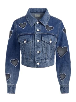 Alice and Olivia JEAN SHOP|VALENTINE'S DAY EDIT*JEFF HEART EMBELLISHED CROPPED DENIM JACKET