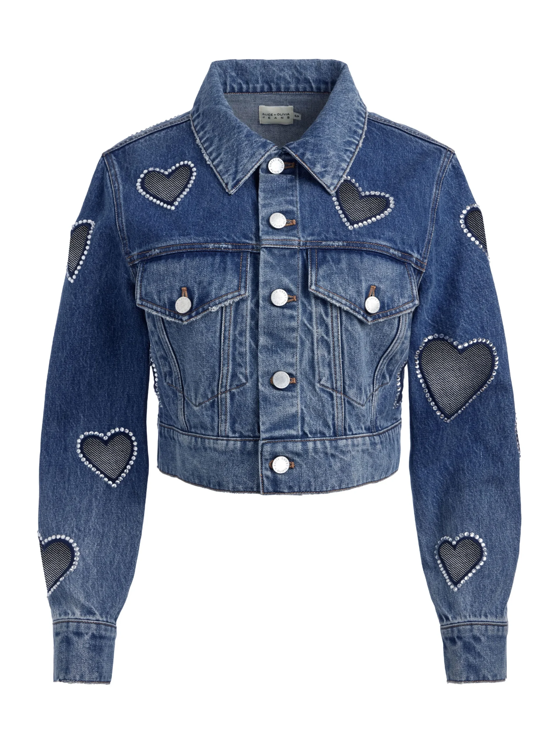Alice and Olivia JEAN SHOP|VALENTINE'S DAY EDIT*JEFF HEART EMBELLISHED CROPPED DENIM JACKET