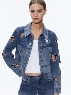 Alice and Olivia MATCHING SETS*JEFF HEART EMBELLISHED CROPPED DENIM JACKET + KARRIE EMBELLISHED HEART JEAN