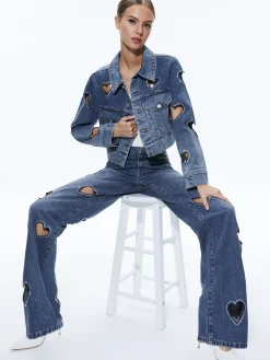Alice and Olivia MATCHING SETS*JEFF HEART EMBELLISHED CROPPED DENIM JACKET + KARRIE EMBELLISHED HEART JEAN