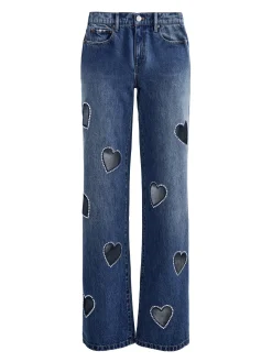 Alice and Olivia MATCHING SETS*JEFF HEART EMBELLISHED CROPPED DENIM JACKET + KARRIE EMBELLISHED HEART JEAN