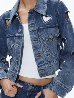 Alice and Olivia MATCHING SETS*JEFF HEART EMBELLISHED CROPPED DENIM JACKET + KARRIE EMBELLISHED HEART JEAN