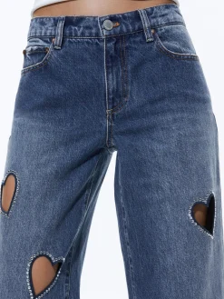 Alice and Olivia MATCHING SETS*JEFF HEART EMBELLISHED CROPPED DENIM JACKET + KARRIE EMBELLISHED HEART JEAN