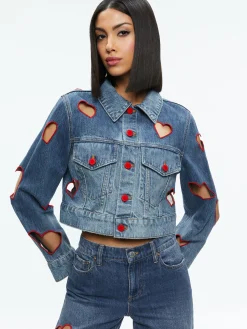 Alice and Olivia STACEY'S FAVORITES|JEAN SHOP*JEFF HEART EMBROIDERED CROPPED DENIM JACKET