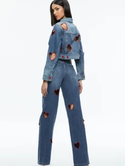 Alice and Olivia STACEY'S FAVORITES|JEAN SHOP*JEFF HEART EMBROIDERED CROPPED DENIM JACKET