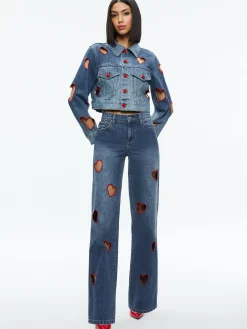 Alice and Olivia STACEY'S FAVORITES|JEAN SHOP*JEFF HEART EMBROIDERED CROPPED DENIM JACKET