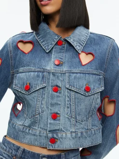 Alice and Olivia STACEY'S FAVORITES|JEAN SHOP*JEFF HEART EMBROIDERED CROPPED DENIM JACKET