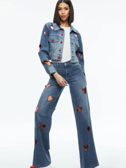 Alice and Olivia STACEY'S FAVORITES|JEAN SHOP*JEFF HEART EMBROIDERED CROPPED DENIM JACKET