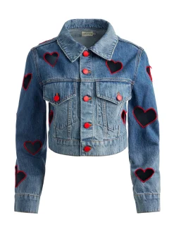 Alice and Olivia STACEY'S FAVORITES|JEAN SHOP*JEFF HEART EMBROIDERED CROPPED DENIM JACKET