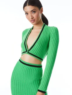 Alice and Olivia ESSENTIALS|SWEATERS*JENAE CABLE KNIT V-NECK CARDIGAN