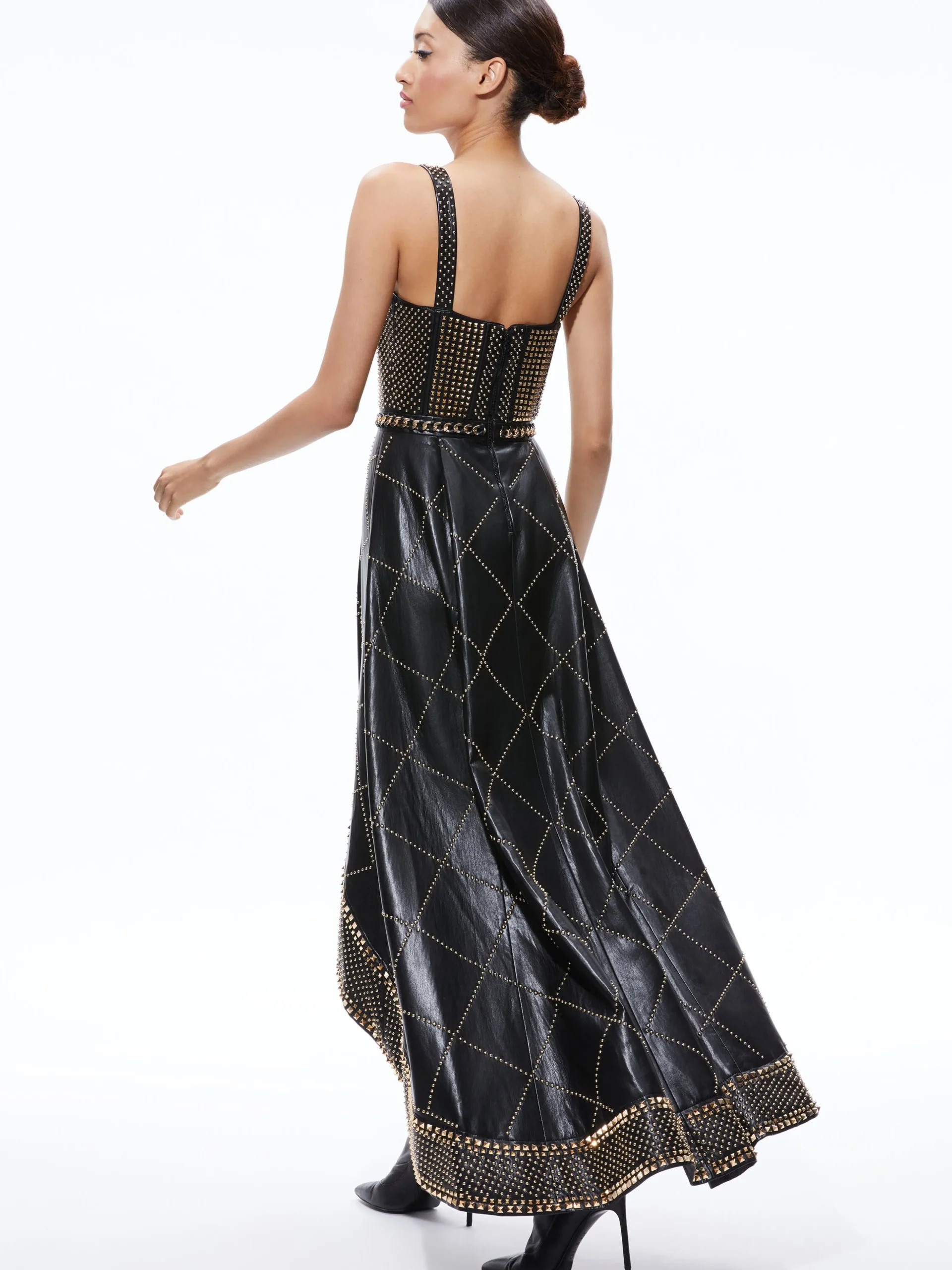 Alice and Olivia VEGAN LEATHER|GUEST OF*JERLENE STUDDED VEGAN LEATHER CORSET GOWN