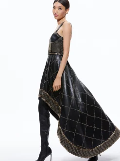 Alice and Olivia VEGAN LEATHER|GUEST OF*JERLENE STUDDED VEGAN LEATHER CORSET GOWN