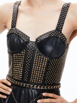 Alice and Olivia VEGAN LEATHER|GUEST OF*JERLENE STUDDED VEGAN LEATHER CORSET GOWN
