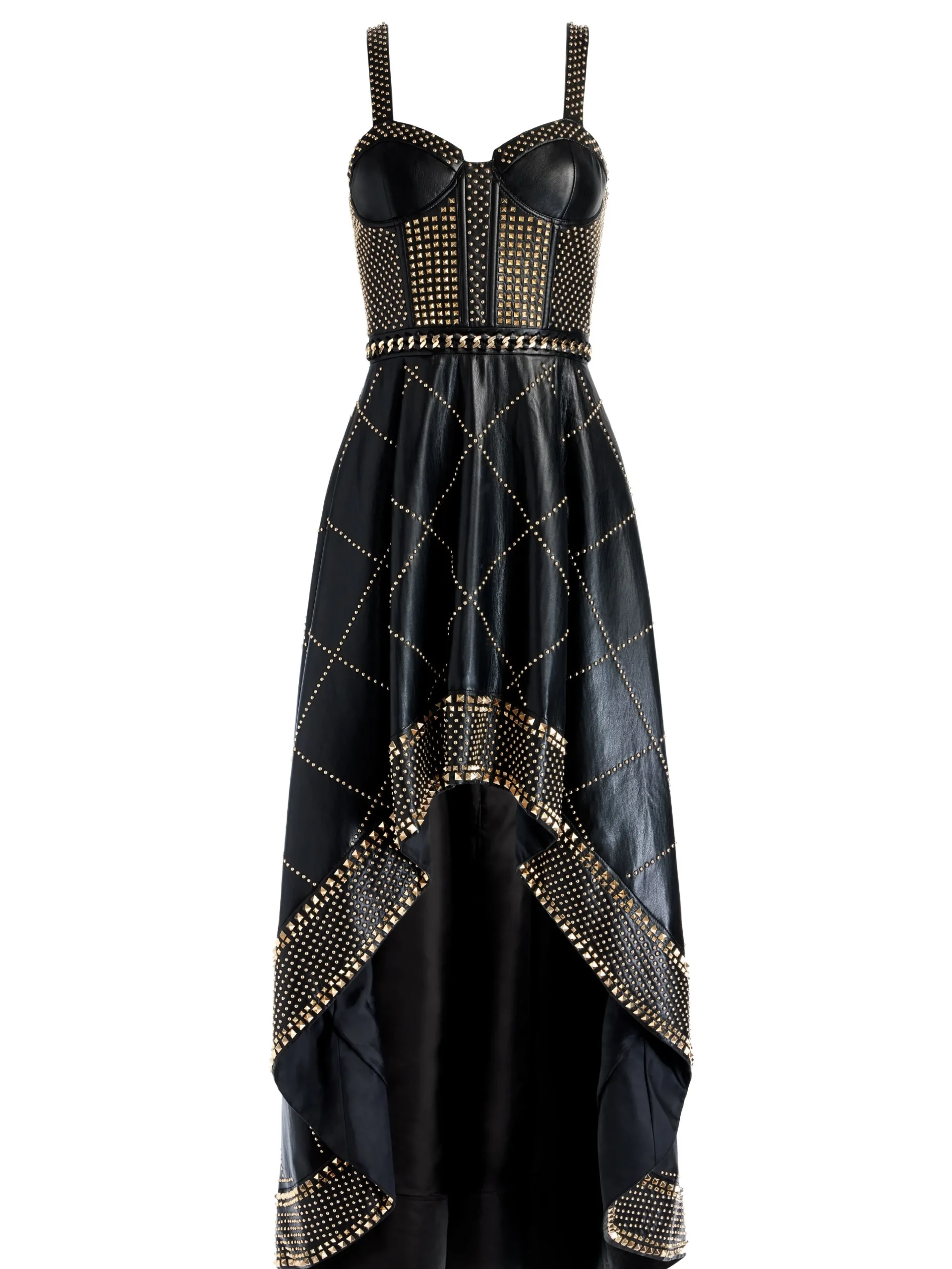 Alice and Olivia VEGAN LEATHER|GUEST OF*JERLENE STUDDED VEGAN LEATHER CORSET GOWN