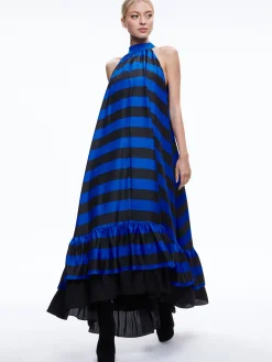 Alice and Olivia GUEST OF|MAXI*JOVIE HALTER NECK HIGH LOW MAXI DRESS