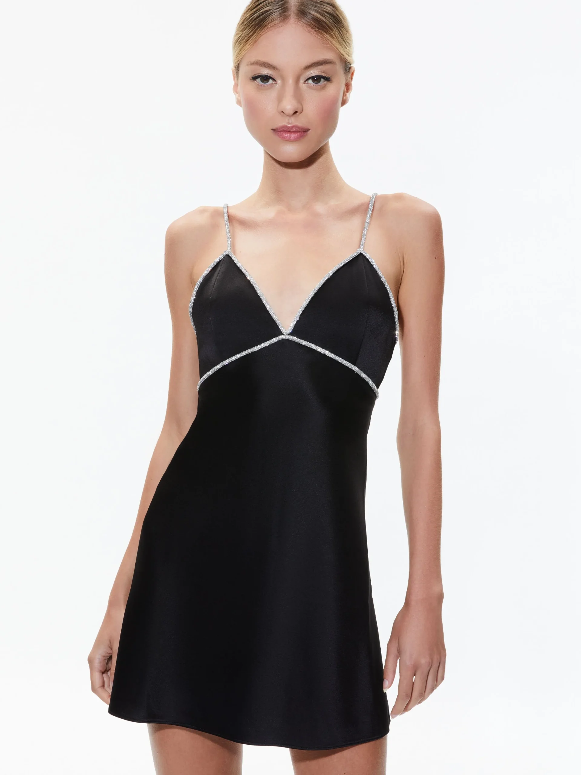 Alice and Olivia GUEST OF|MINI*JULIENNE EMBELLISHED V-NECK MINI DRESS