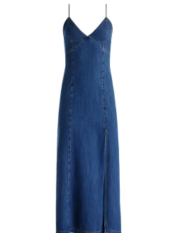 Alice and Olivia JEAN SHOP|MIDI*JULIETTA DENIM SLIP DRESS WITH SLIT