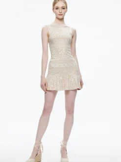 Alice and Olivia MINI|DRESSES*KAIDRA SQUARE NECK DROP WAIST MINI DRESS