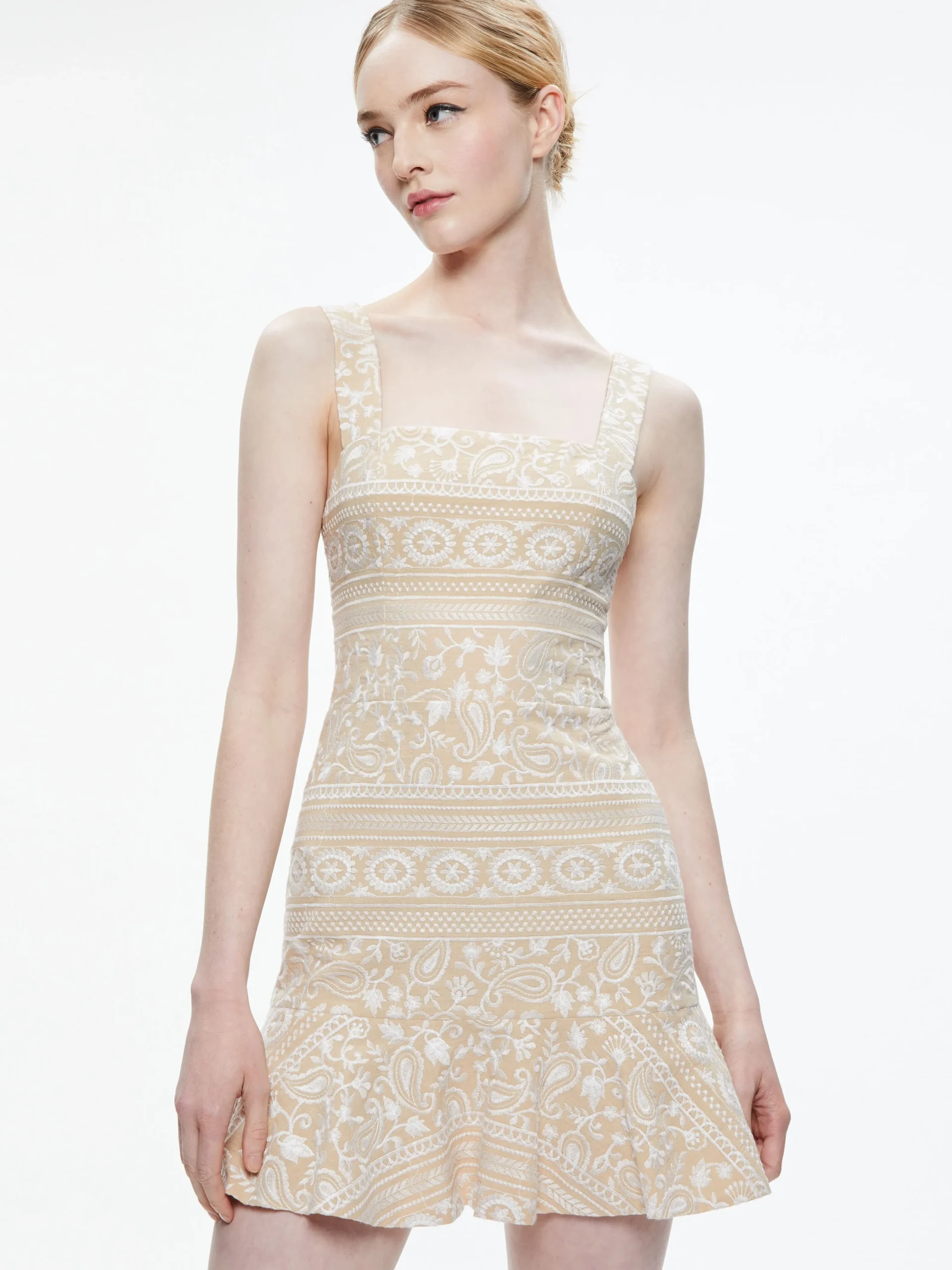Alice and Olivia MINI|DRESSES*KAIDRA SQUARE NECK DROP WAIST MINI DRESS