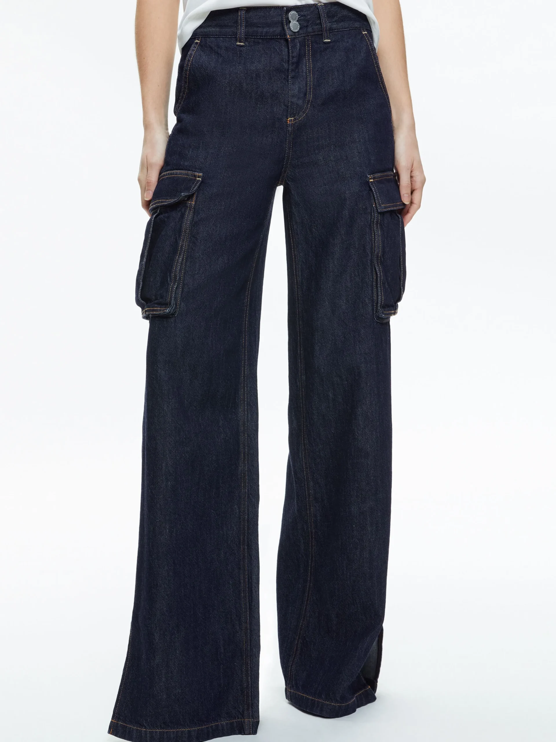 Alice and Olivia JEANS|PANTS*KAL BAGGY CARGO SIDE SLIT JEAN