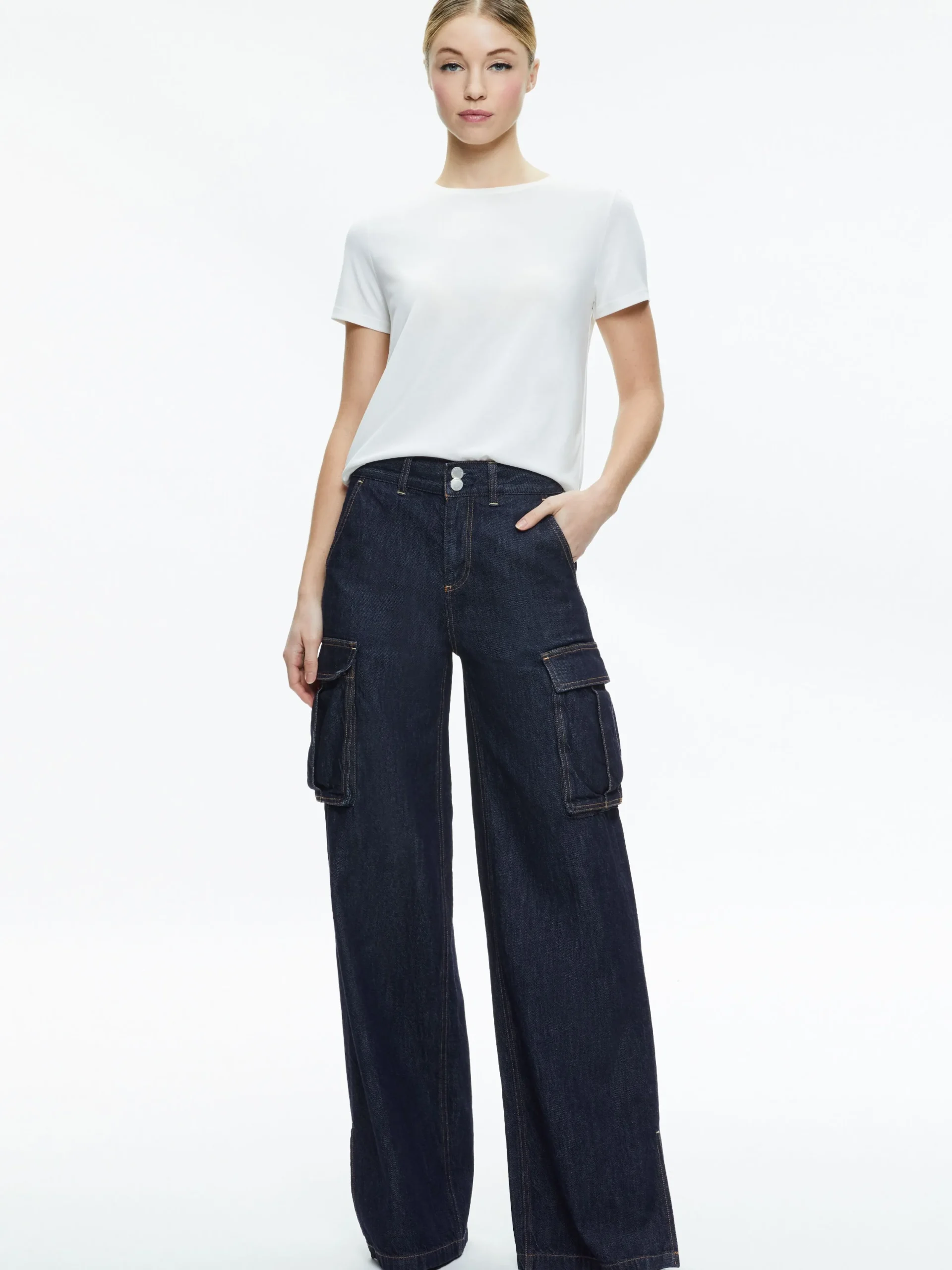 Alice and Olivia JEANS|PANTS*KAL BAGGY CARGO SIDE SLIT JEAN